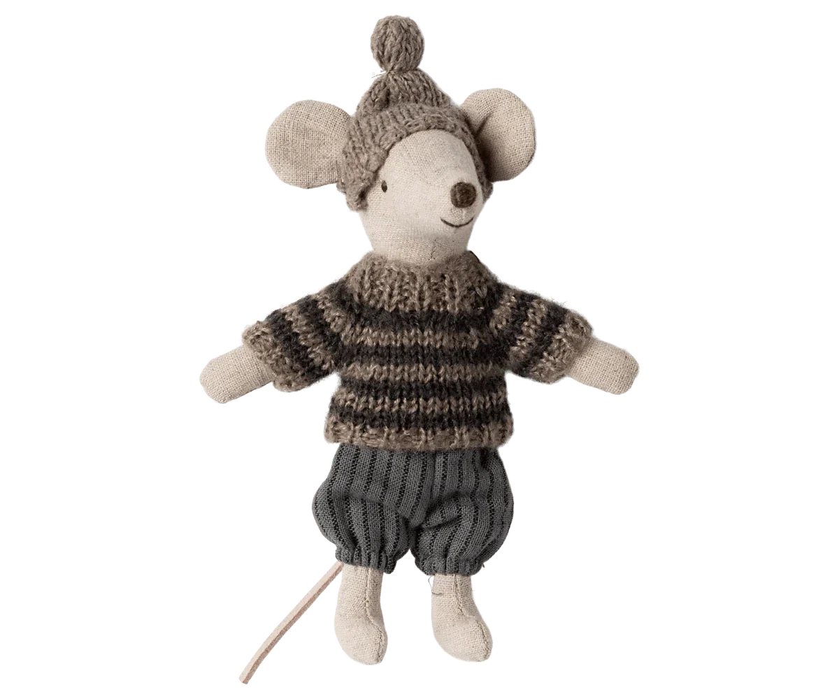 Maileg Winter mouse with ski set, Big brother - Grey