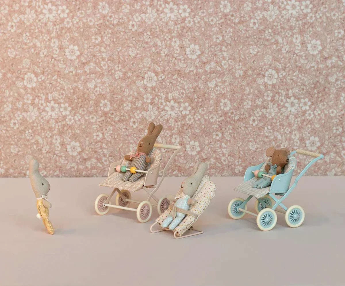 Maileg Stroller, Baby Mice- Blue