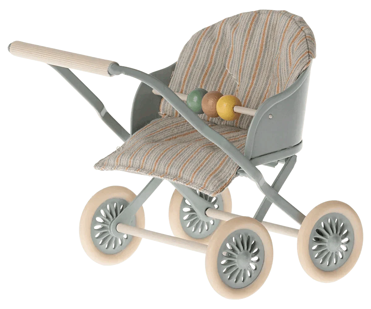 Maileg Stroller, Baby Mice- Blue