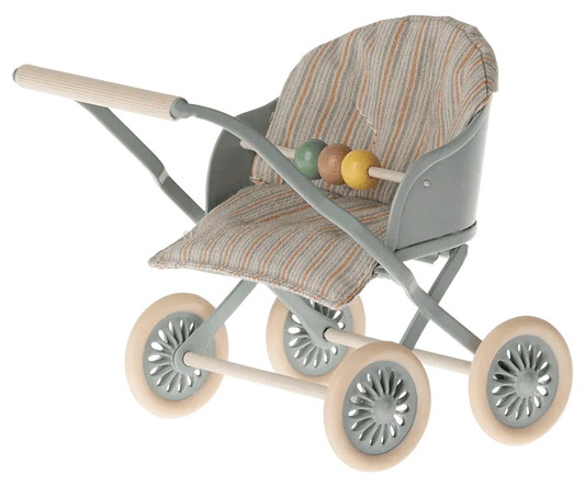 Maileg Stroller, Baby Mice- Blue