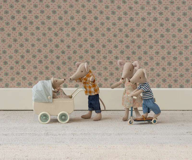 Maileg Pram with Baby Mouse - Mint