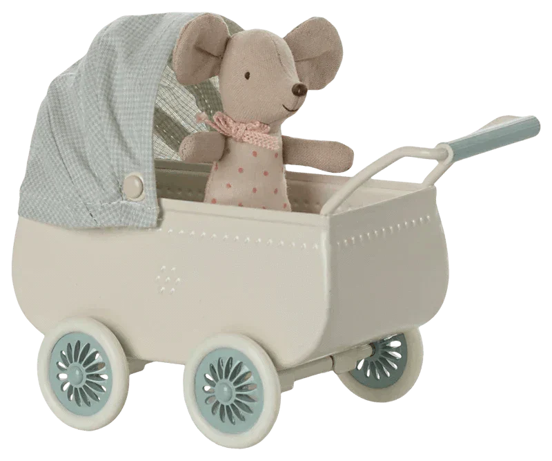 Maileg Pram with Baby Mouse - Mint