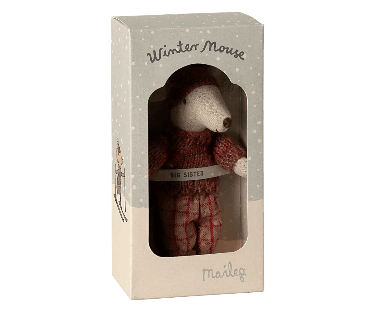 Maileg Winter mouse with ski set, Big sister - Rose