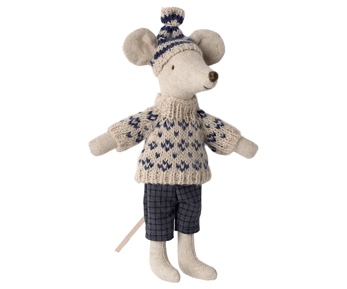 Maileg Winter mouse with ski set, Dad - Blue