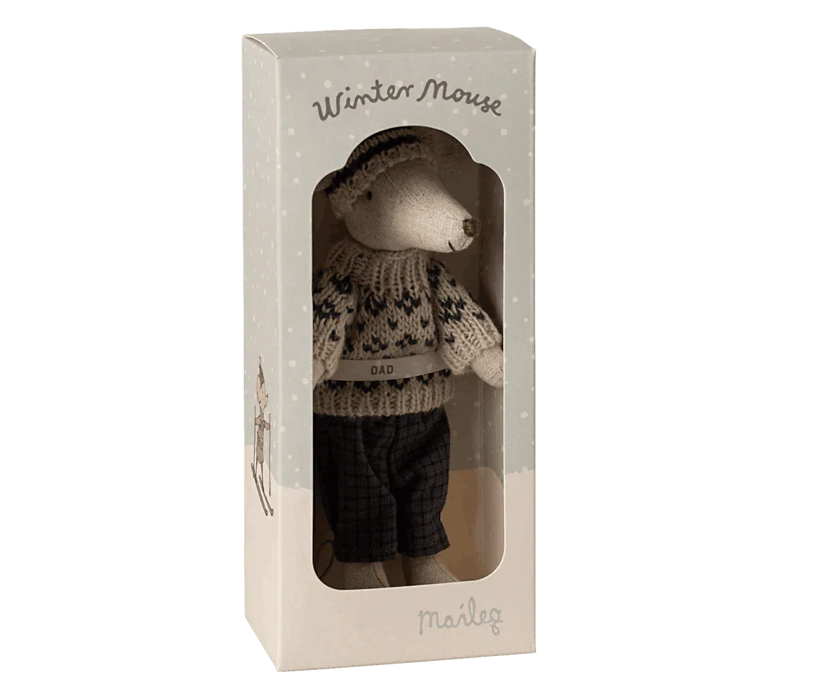 Maileg Winter mouse with ski set, Dad - Blue