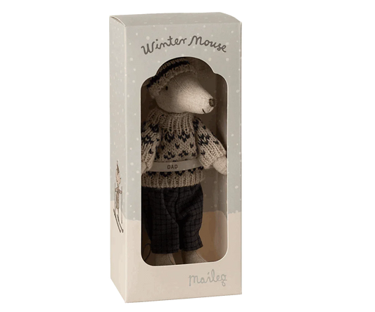 Maileg Winter mouse with ski set, Dad - Blue