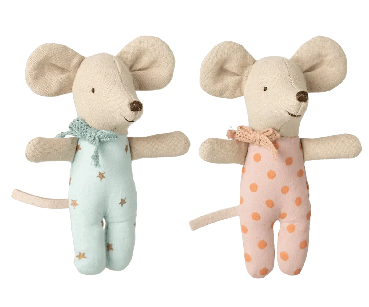 Maileg Twins, Baby Mice in Matchbox Stars/Dots