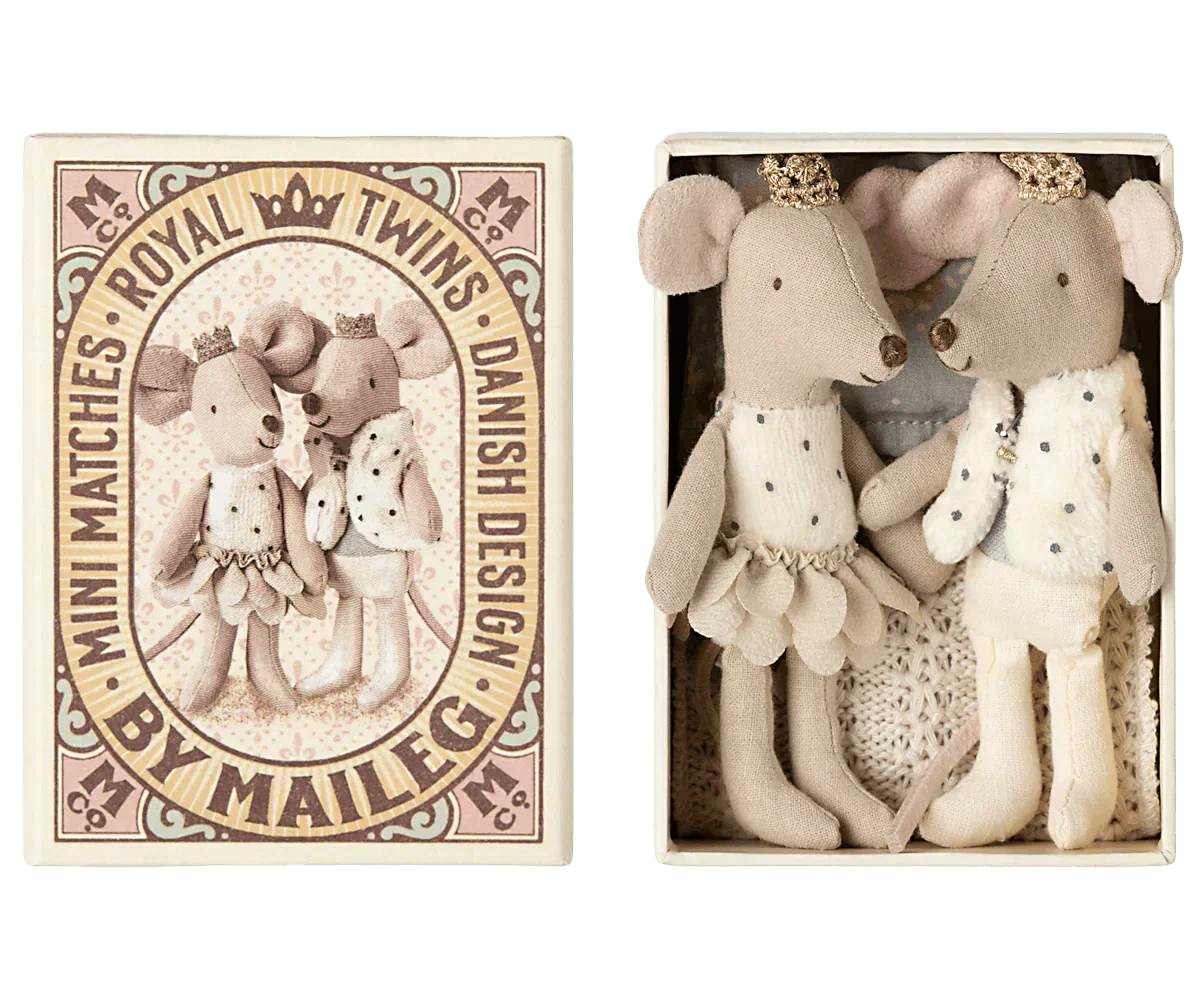 Maileg Royal Twins in Box Little Brother & Sister in Matchbox