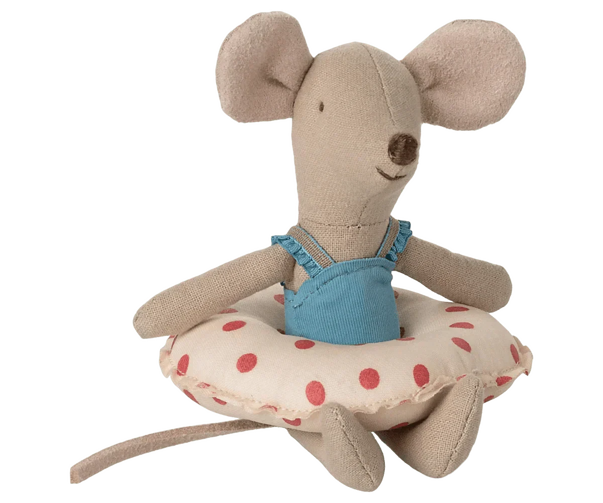 Maileg Beach mouse with float, Little sister - Red dot