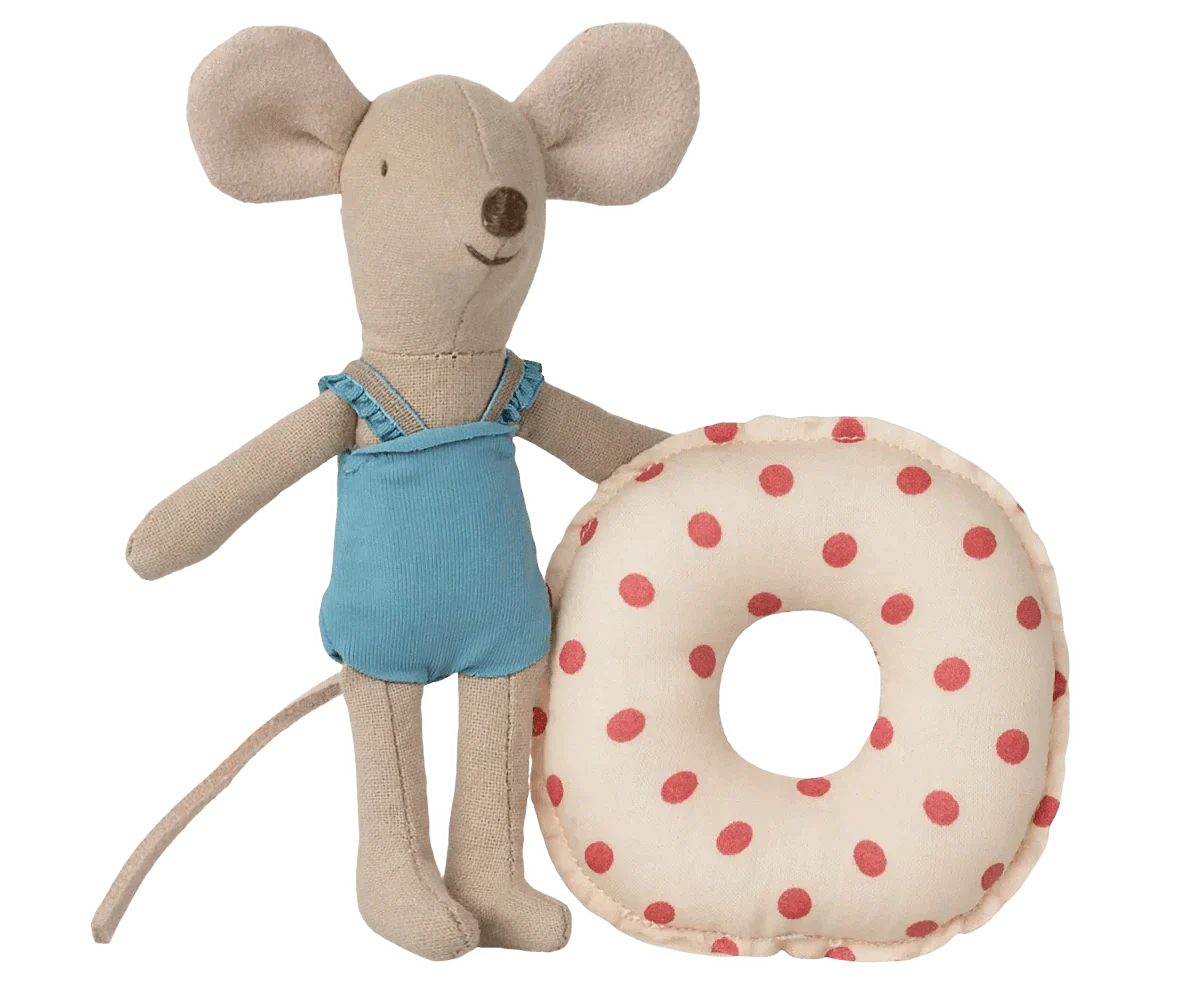 Maileg Beach mouse with float, Little sister - Red dot
