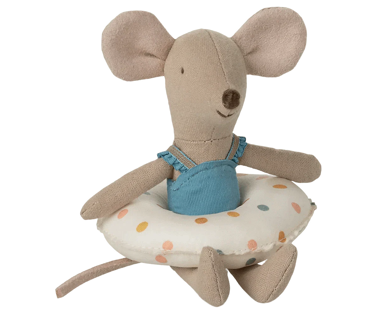 Maileg Beach mouse with float, Little sister - Multi dot