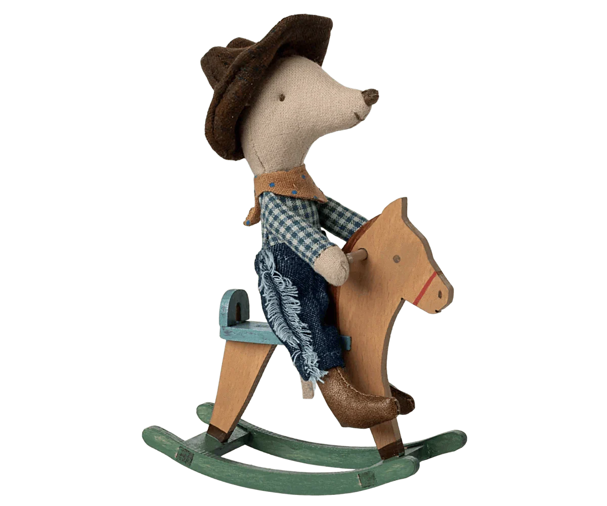 Maileg Cowboy mouse on rocking horse, Little brother