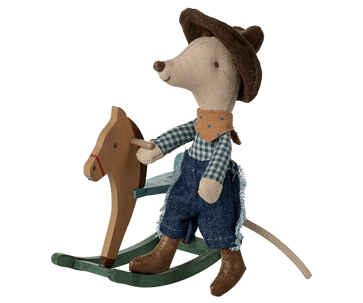 Maileg Cowboy mouse on rocking horse, Little brother