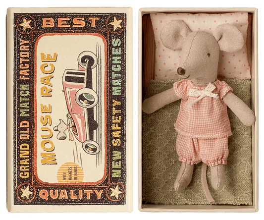 Maileg Princess Mouse, Little sister in Matchbox - Gingham Set