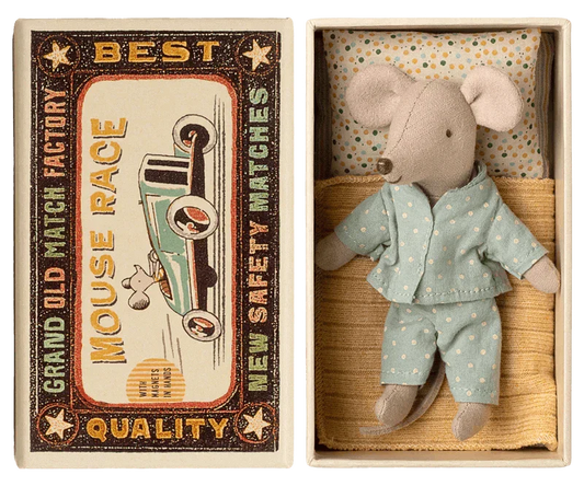 Maileg Princess Mouse, Little Brother in Matchbox - Dot PJ Set